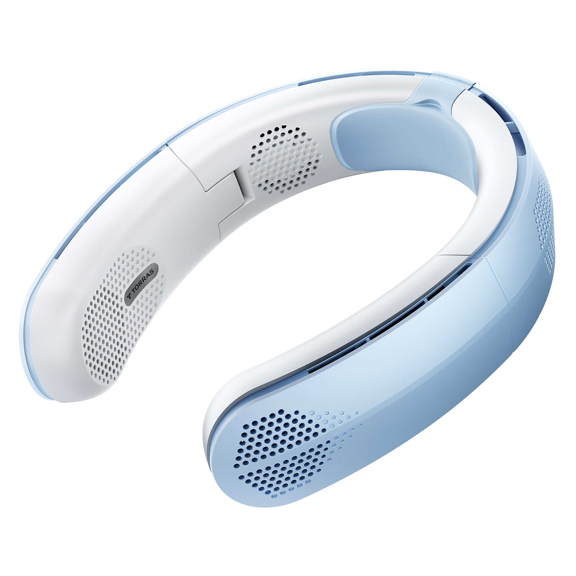 Torras Coolite Portable Foldable Neck Fan — 6,450 RPM, 6 Airflow Outlets, 4,000mAh Battery, Light Blue, Model# TORSX00FG2D002